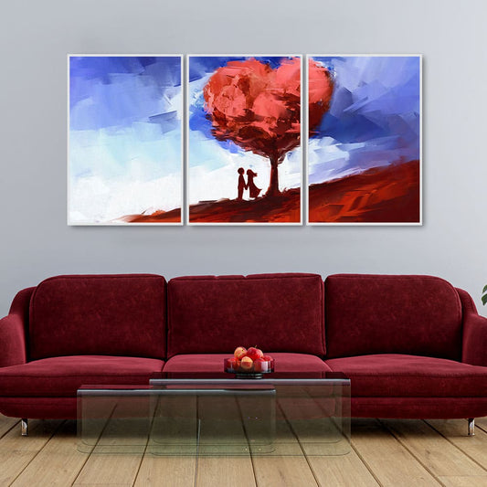 Two Love Couple Under Love Tree Floating Canvas Wall Painting Set of Three