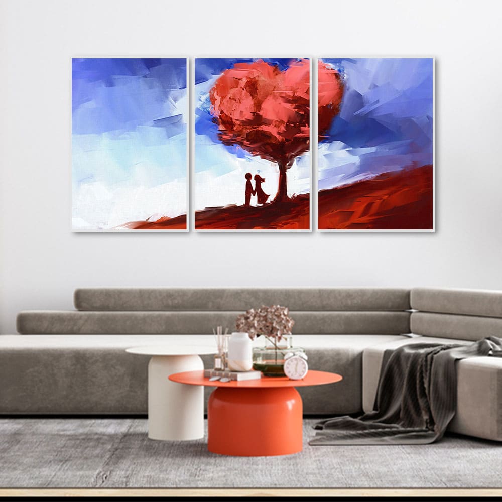 Two Love Couple Under Love Tree Floating Canvas Wall Painting Set of Three