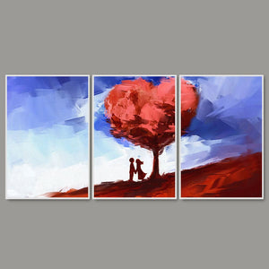 Two Love Couple Under Love Tree Floating Canvas Wall Painting Set of Three