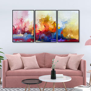 Forest of Color Uniqe Art of Color Blend Premium Floating Wall Painting Set of Three