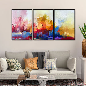 Forest of Color Uniqe Art of Color Blend Premium Floating Wall Painting Set of Three