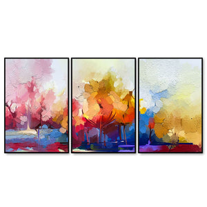 Forest of Color Uniqe Art of Color Blend Premium Floating Wall Painting Set of Three