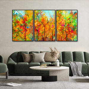 Colorful Abstract of Tree in Forest Premium Floating Wall Painting Set of Three