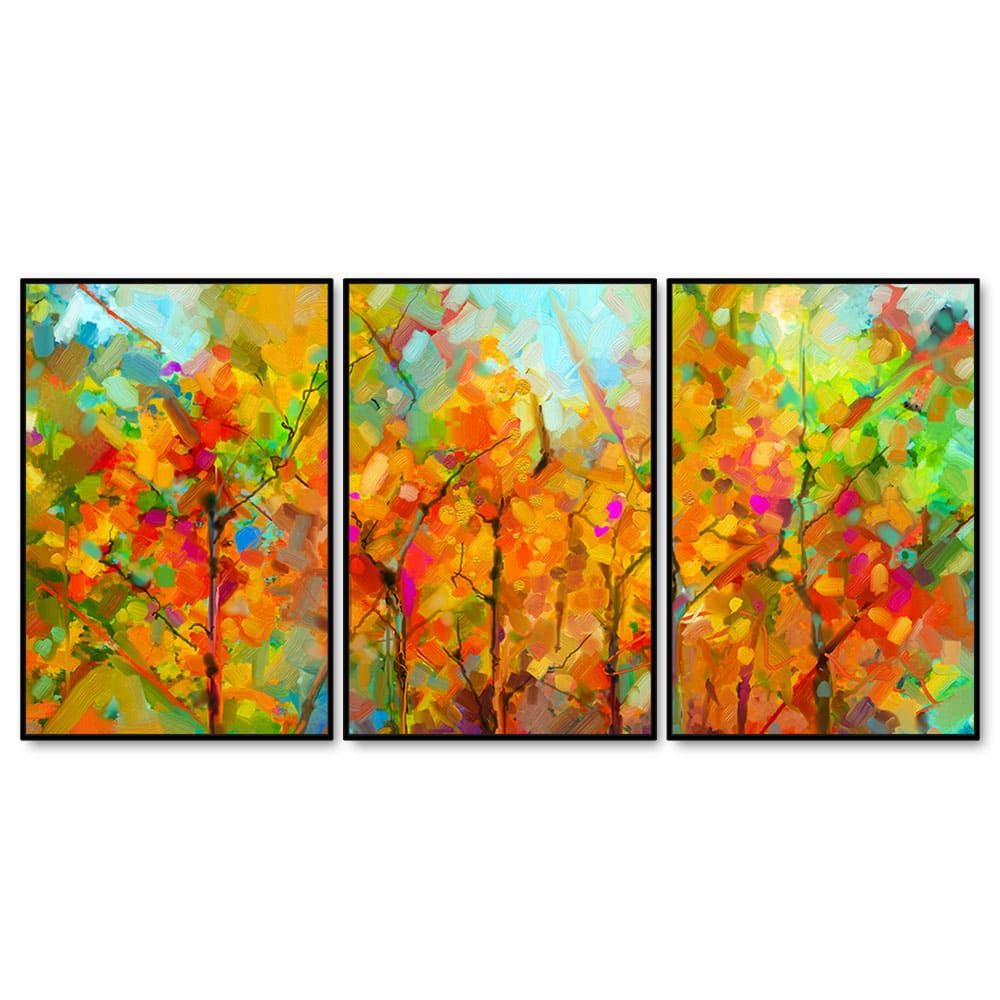 Colorful Abstract of Tree in Forest Premium Floating Wall Painting Set of Three