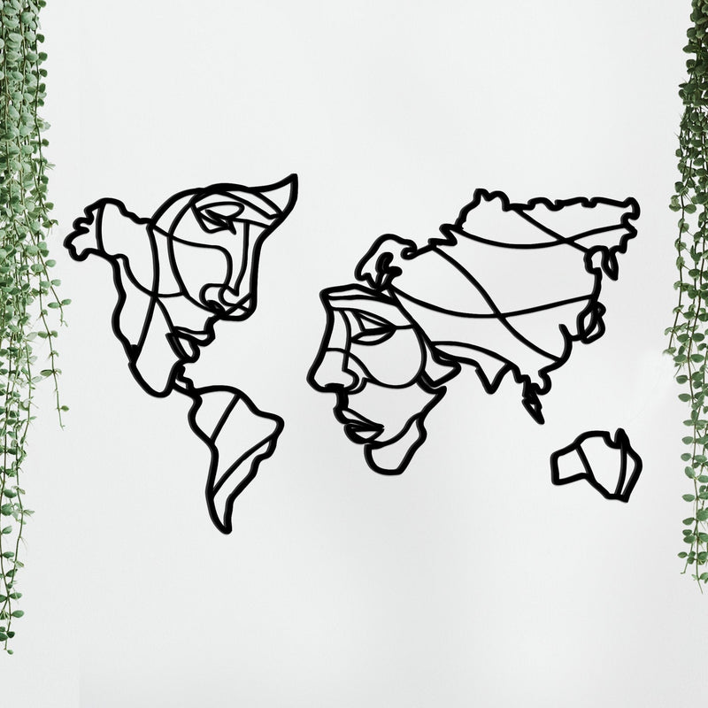 Faces of World Map Premium Quality Wooden Wall Hanging