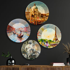 Famous Places Ceramic Wall Plates Painting Set of Four