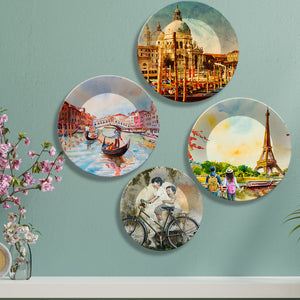 Famous Places Ceramic Wall Plates Painting Set of Four