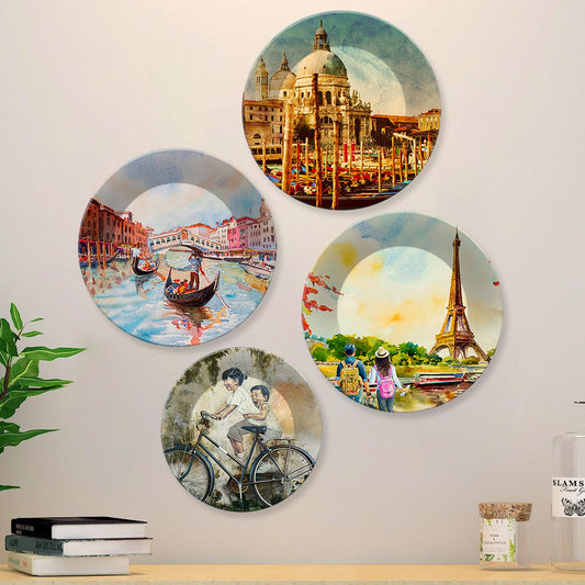 Famous Places Ceramic Wall Plates Painting Set of Four