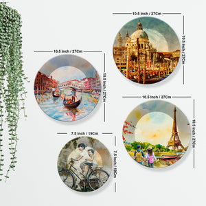 Famous Places Ceramic Wall Plates Painting Set of Four