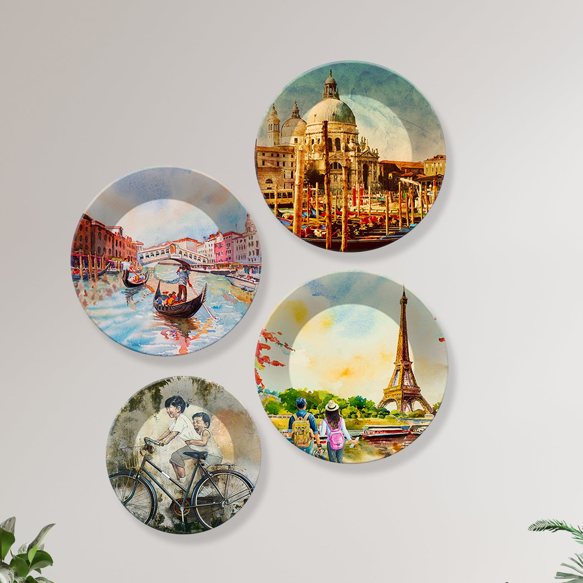 Famous Places Ceramic Wall Plates Painting Set of Four