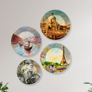 Famous Places Ceramic Wall Plates Painting Set of Four