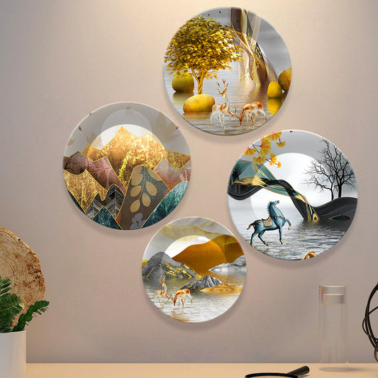 Fantasy Land Ceramic Wall Plates Painting Set of Four