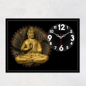 Floating Frame Gautam Buddha Wall Painting with Clock