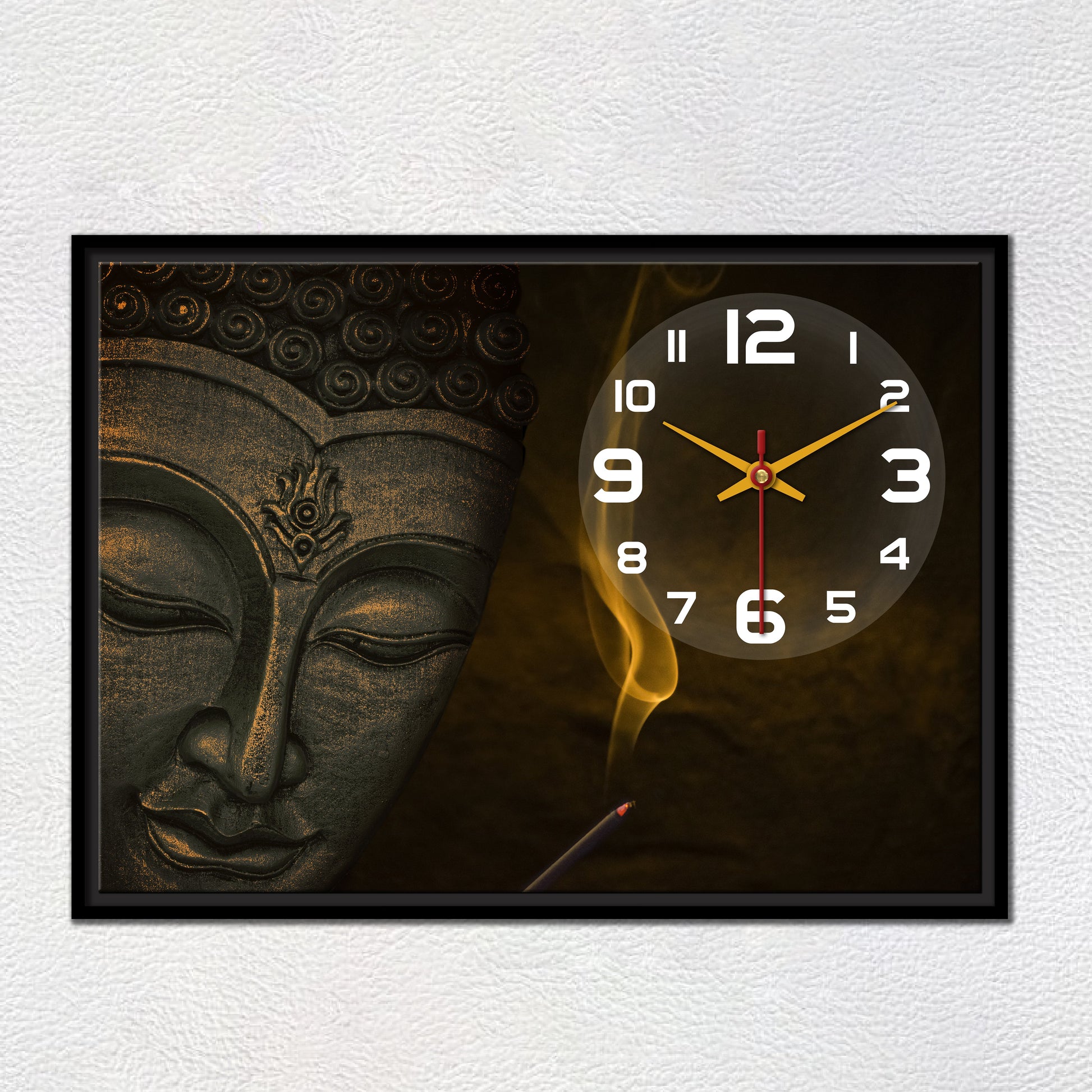 Floating Frame Lord Buddha Wall Painting with Clock