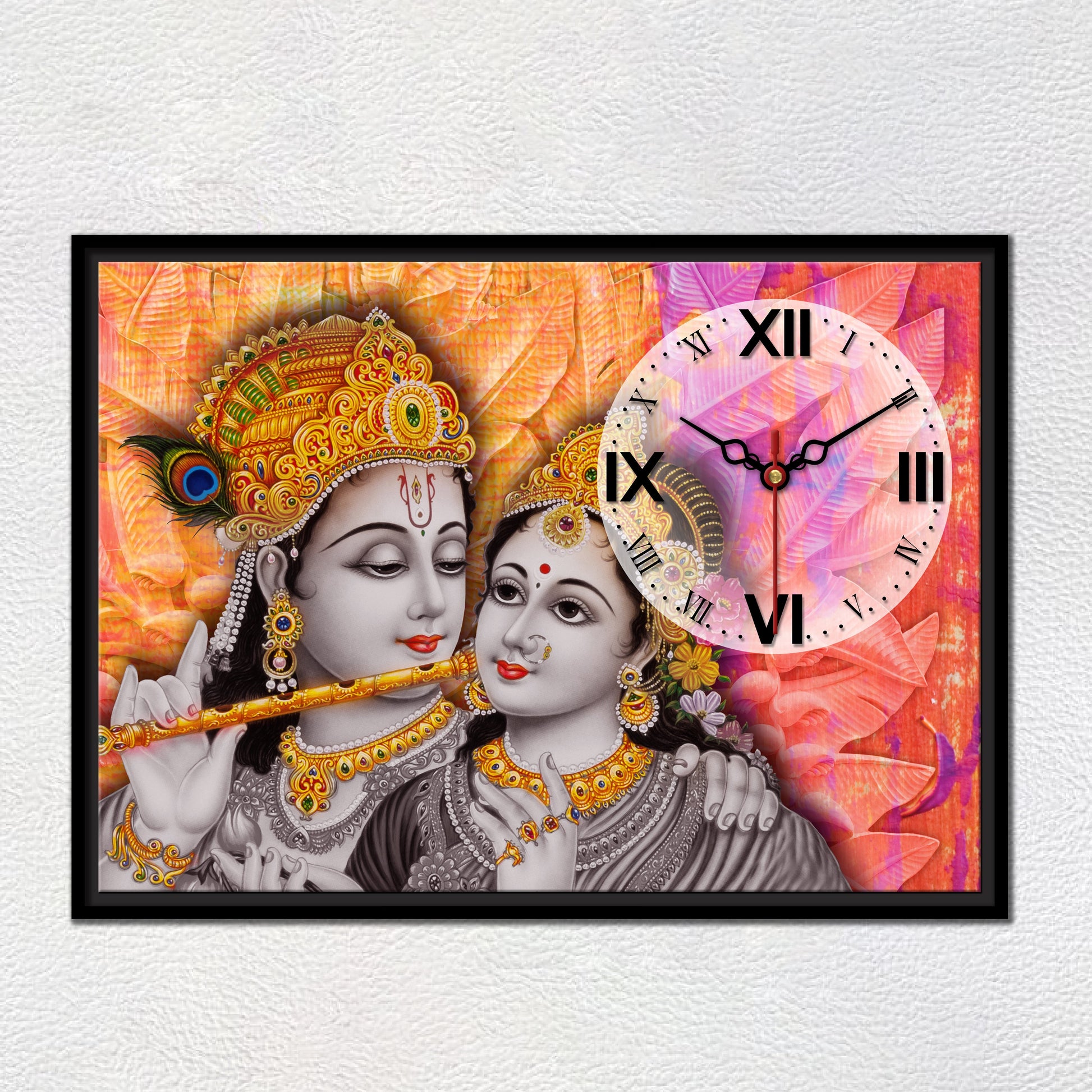 Floating Frame Lord Krishna Wall Painting with Clock