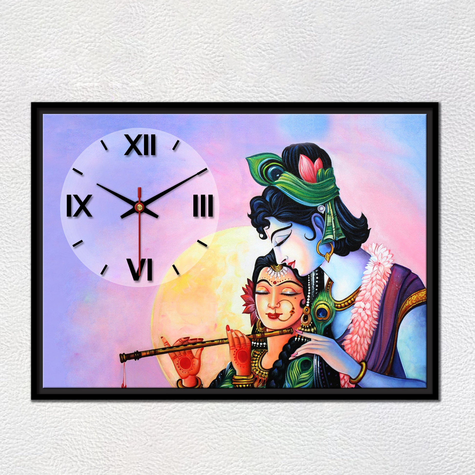 Floating Frame Lord Radha Krishna Wall Painting with Clock