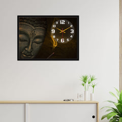 Floating Frame Lord Buddha Wall Painting with Clock