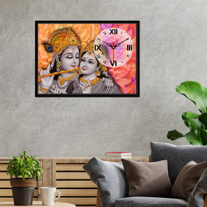 Floating Frame Lord Krishna Wall Painting with Clock