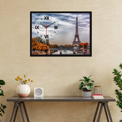 Floating Frame Paris Eiffel Tower Wall Painting with Clock