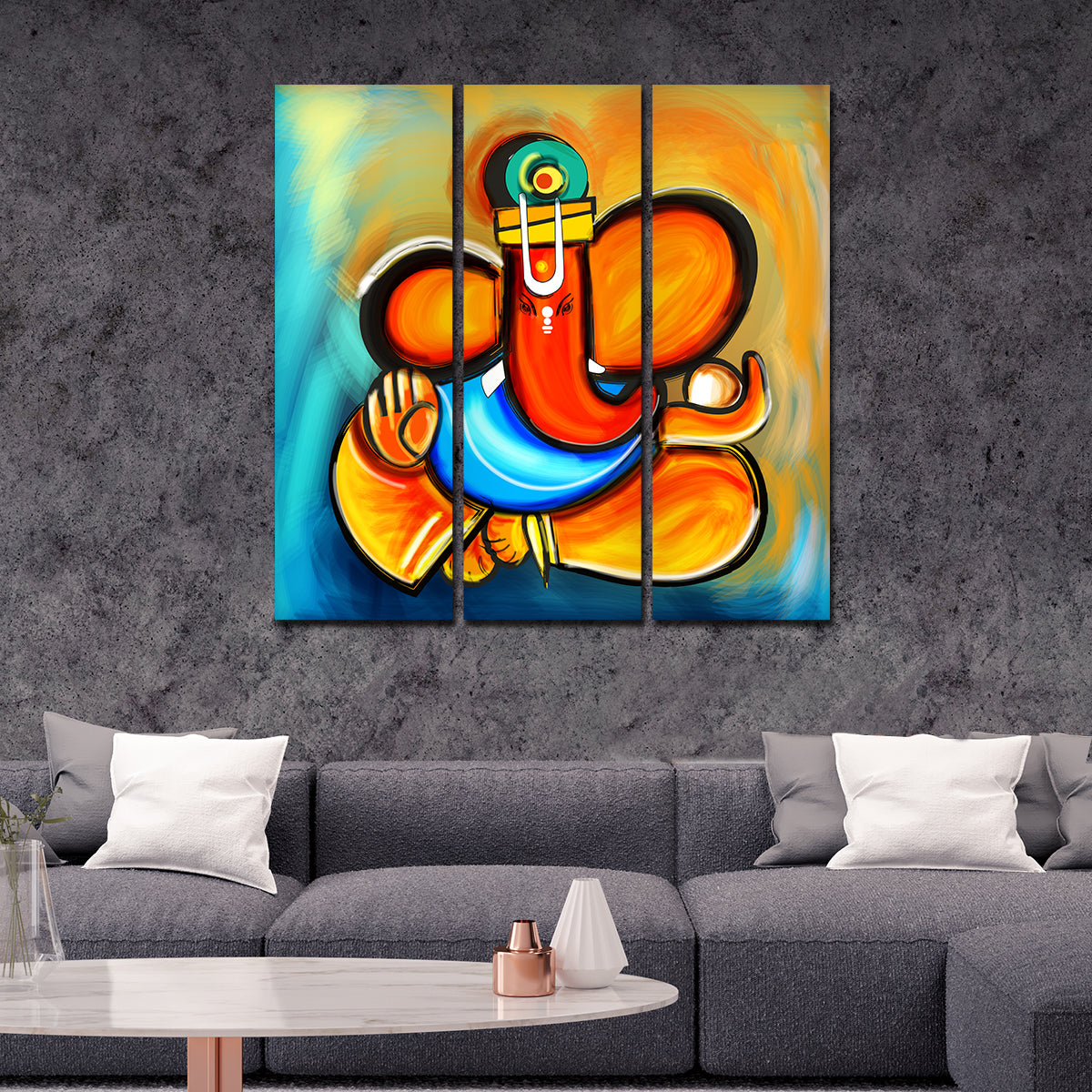 Ganesha Canvas Wall Painting Set of 3 Pieces