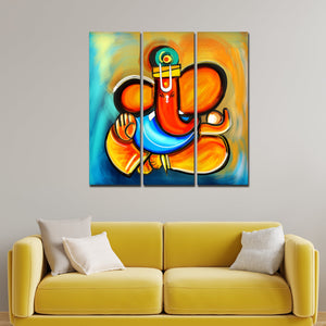 Ganesha Canvas Wall Painting Set of 3 Pieces