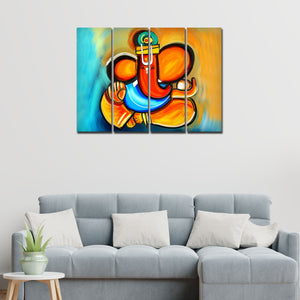 Ganesha Canvas Wall Painting Set of 4 Pieces