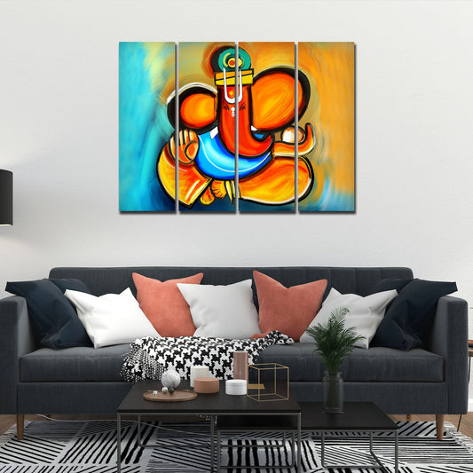 Ganesha Canvas Wall Painting Set of 4 Pieces