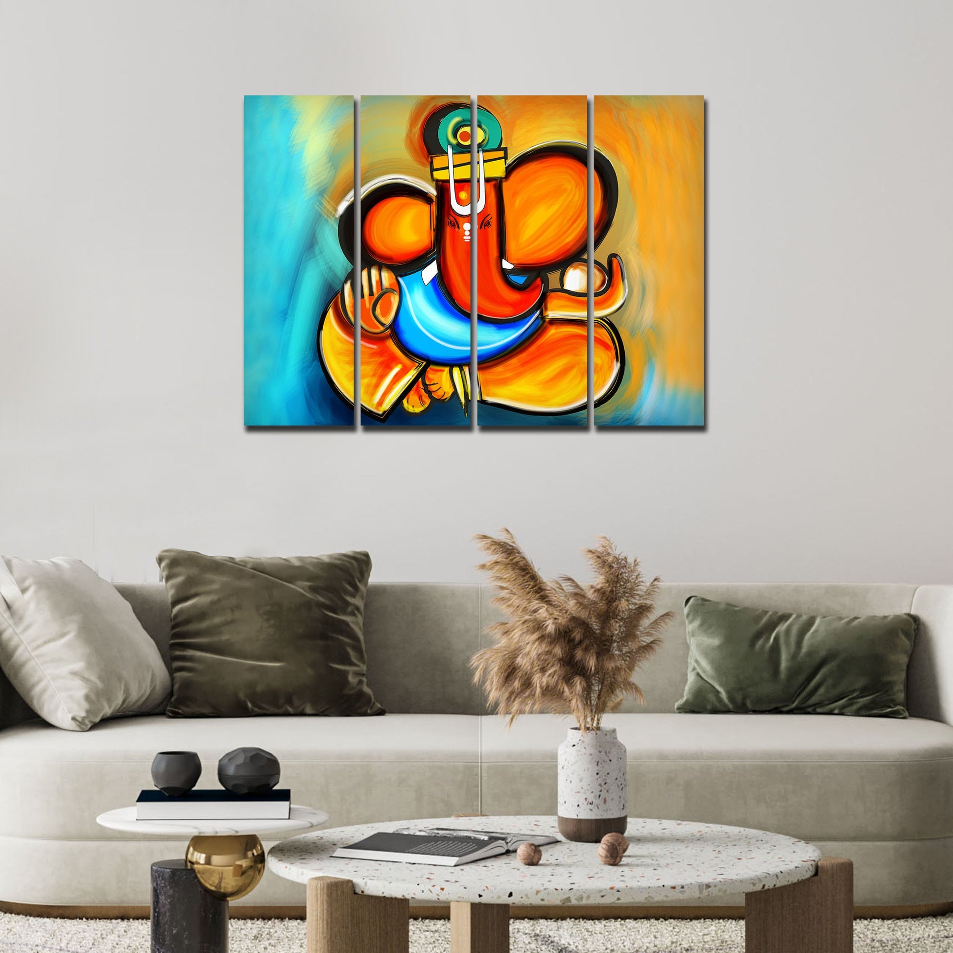 Ganesha Canvas Wall Painting Set of 4 Pieces