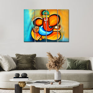 Ganesha Canvas Wall Painting Set of 4 Pieces