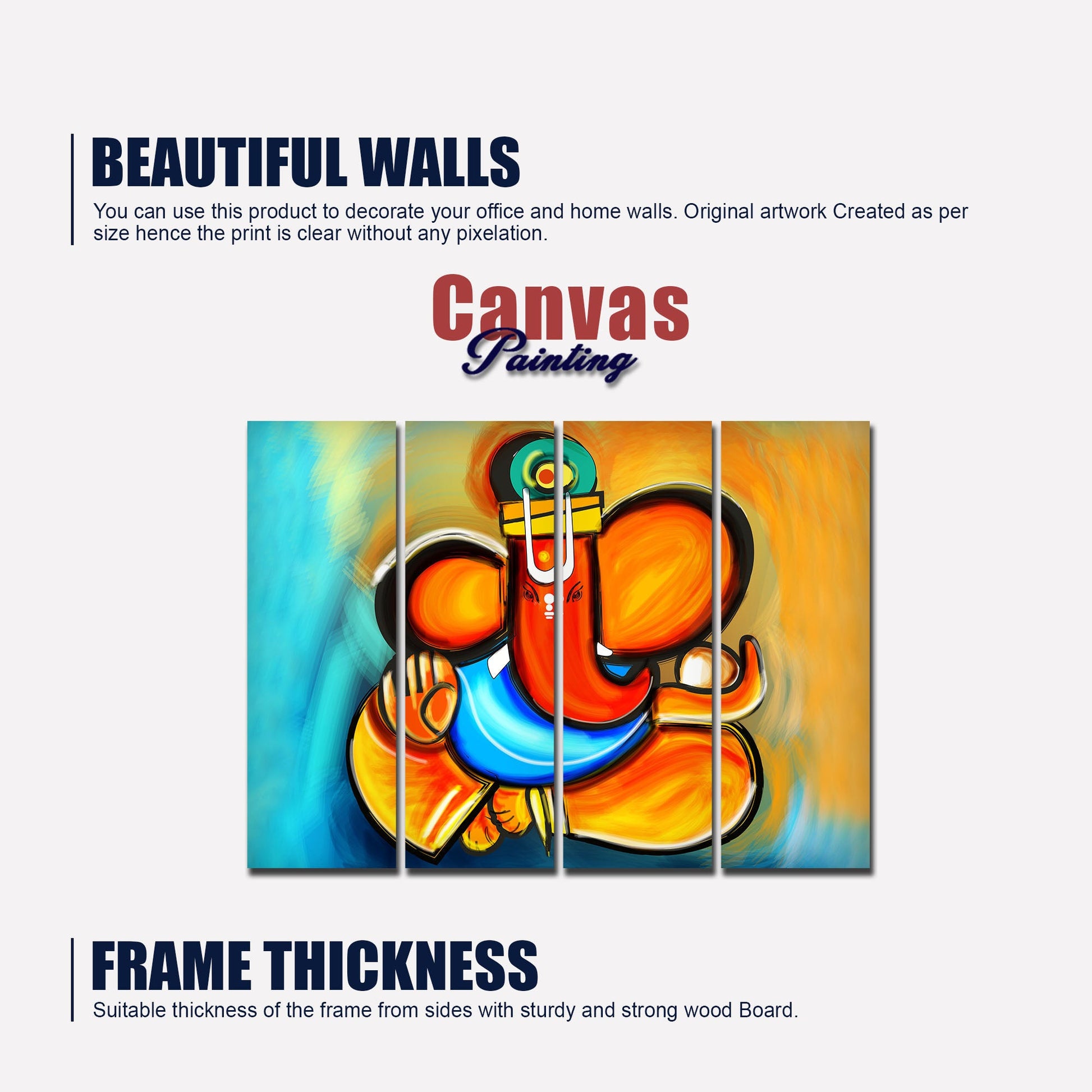 Ganesha Canvas Wall Painting Set of 4 Pieces