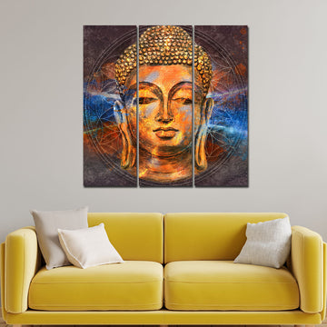 Gautam Buddha Head Wall Painting of Three Pieces