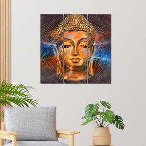 Gautam Buddha Head Wall Painting of Three Pieces