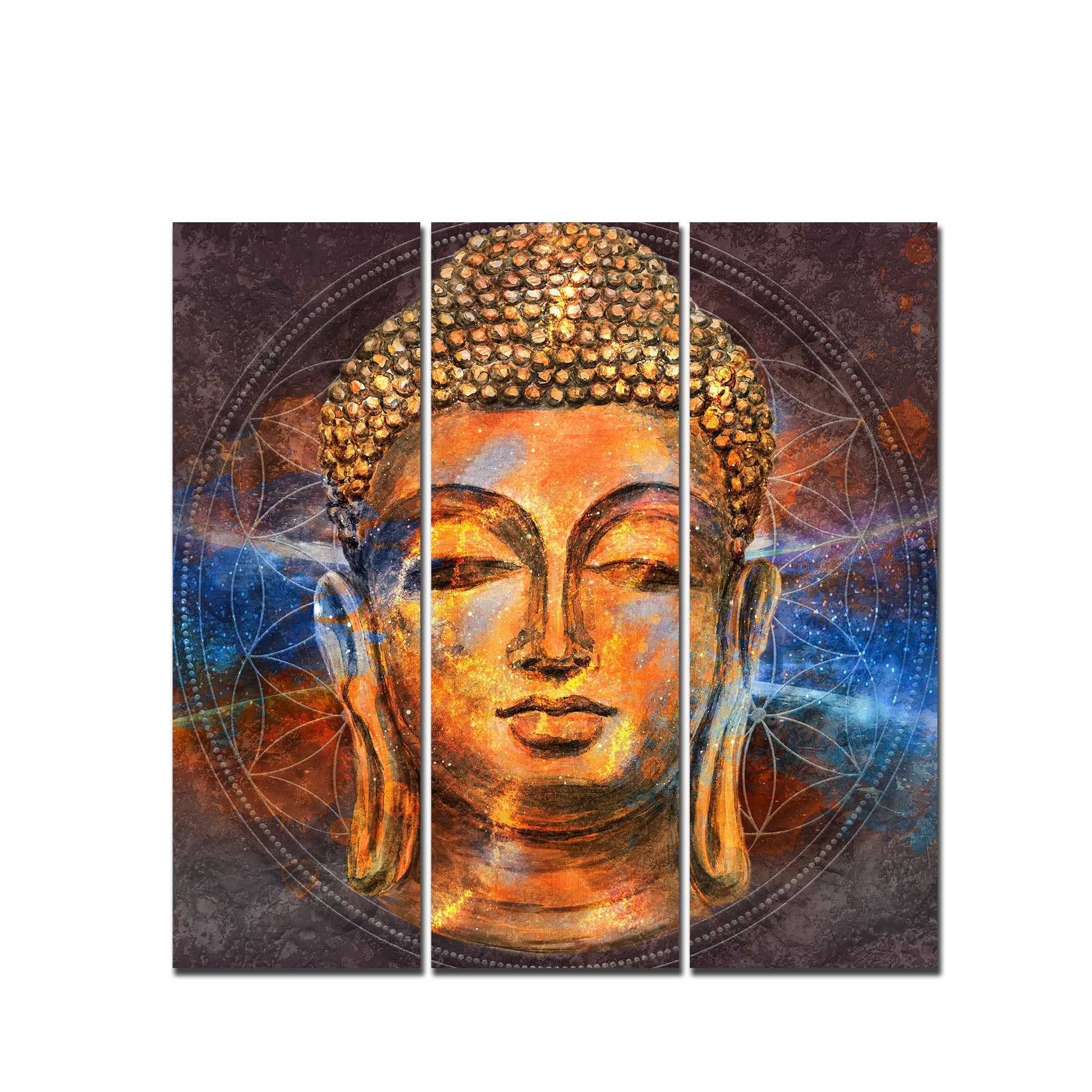 Gautam Buddha Head Wall Painting of Three Pieces