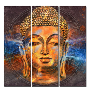 Gautam Buddha Head Wall Painting of Three Pieces