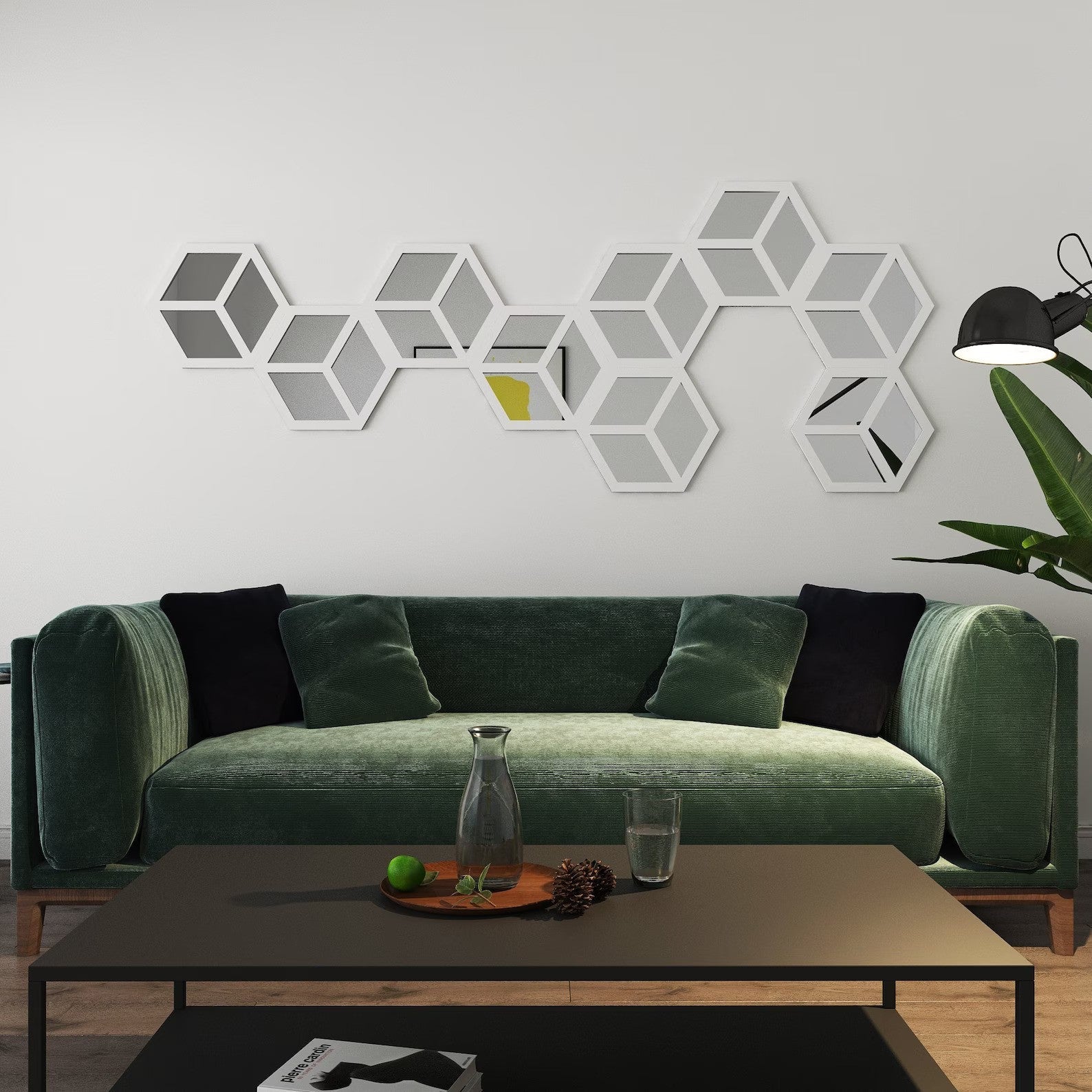 Geometric Hexagon Wall Mirror | 3D Cube Decorative Mirror Set