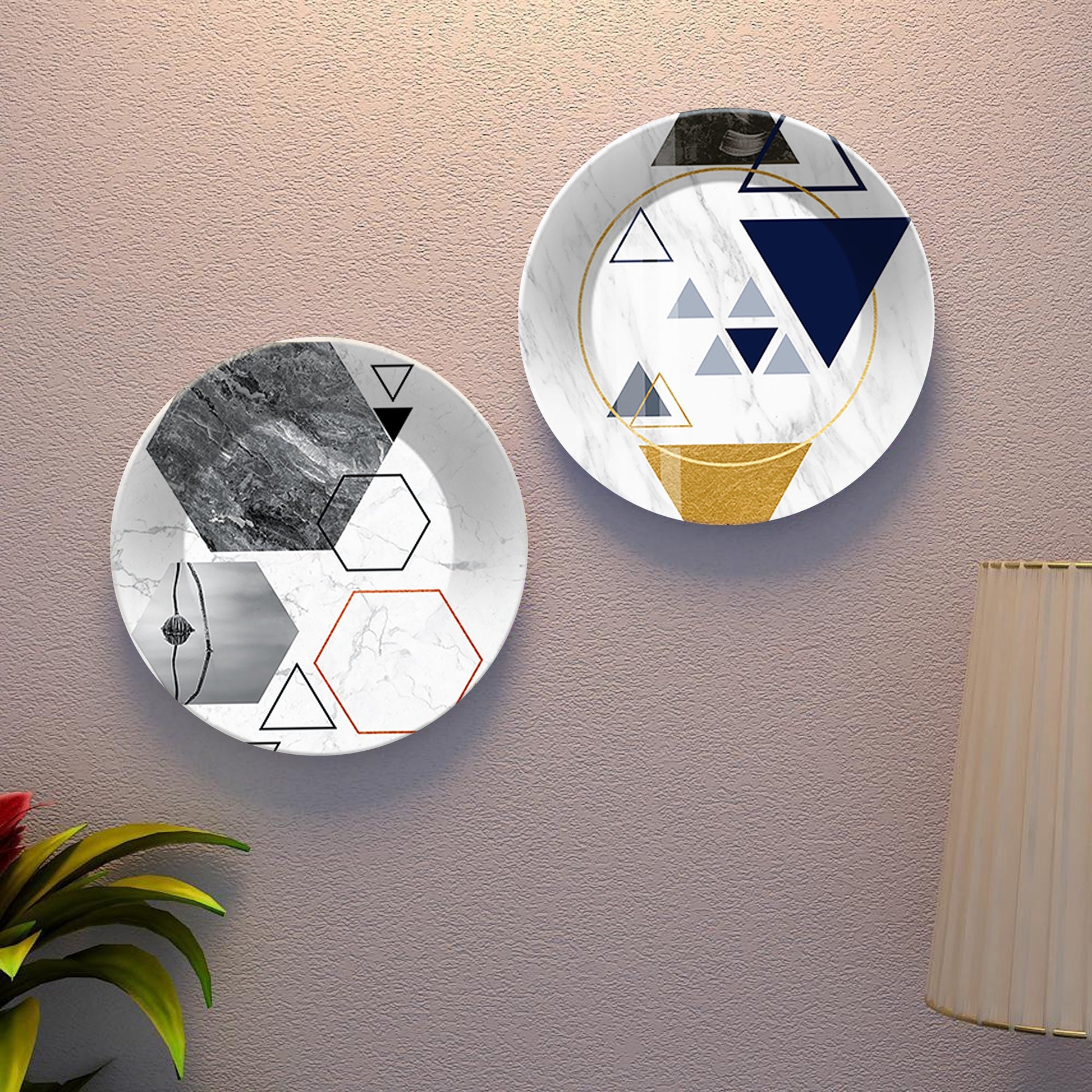 Geometrical Shapes Ceramic Wall Hanging Plates of Two Pieces