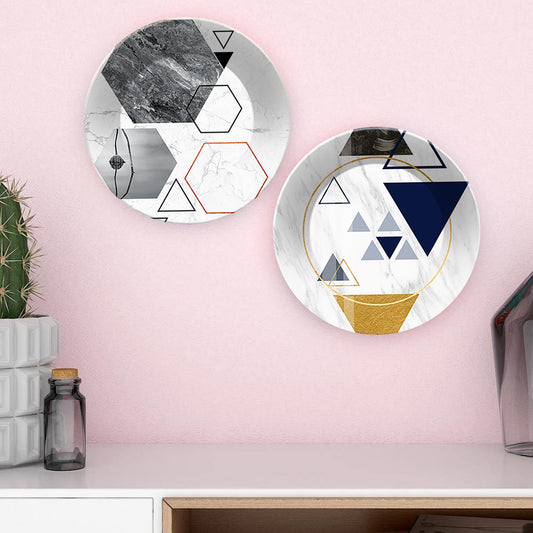 Geometrical Shapes Ceramic Wall Hanging Plates of Two Pieces