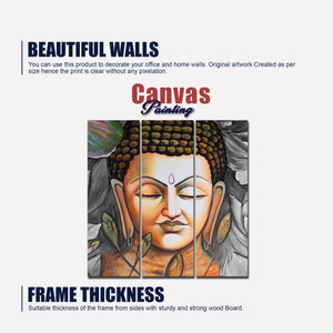 God Buddha Meditating Wall Painting Three Pieces