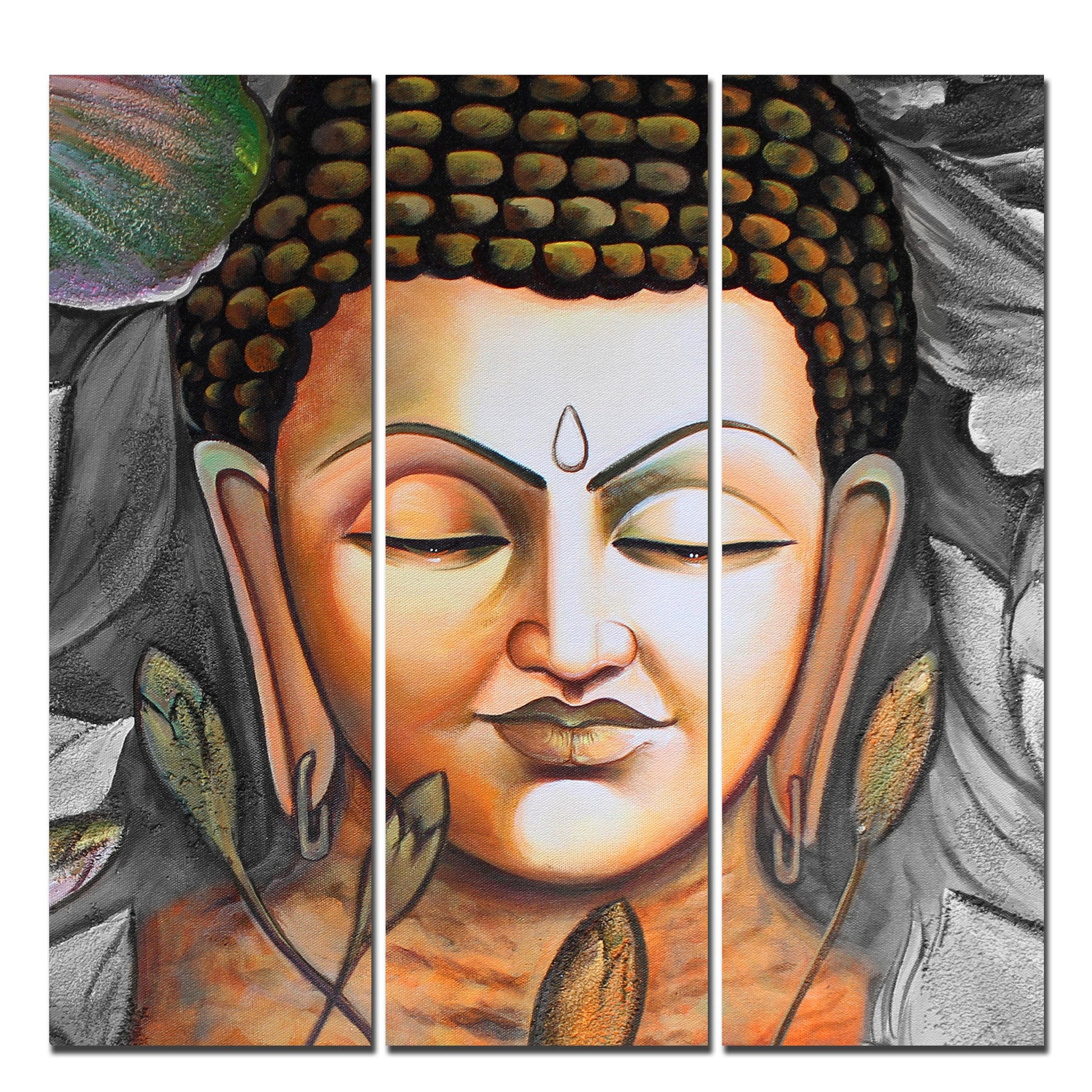 God Buddha Meditating Wall Painting Three Pieces