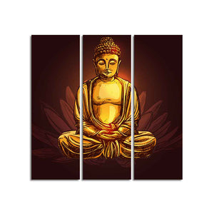 God Gautam Buddha Canvas Wall Painting of 3 Pieces