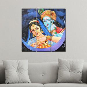 God Radha Krishna Canvas Wall Painting Set of 3 Pieces