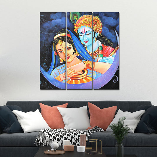 God Radha Krishna Canvas Wall Painting Set of 3 Pieces