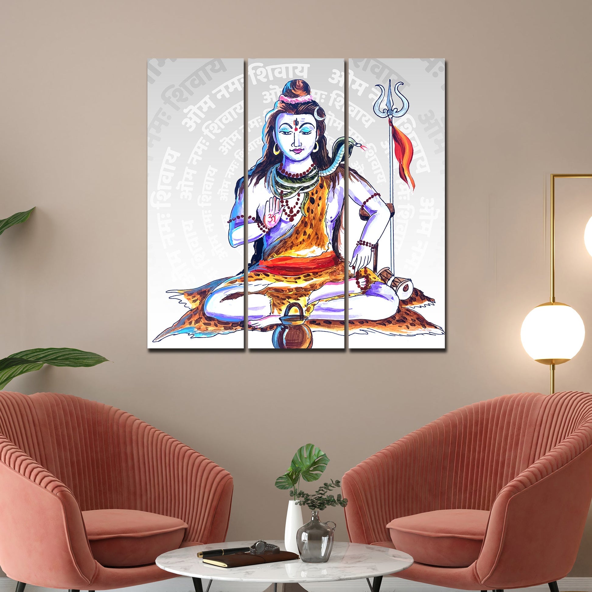 God Shiva Canvas Wall Painting of Three Pieces