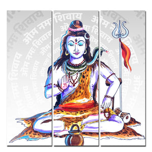 God Shiva Canvas Wall Painting of Three Pieces