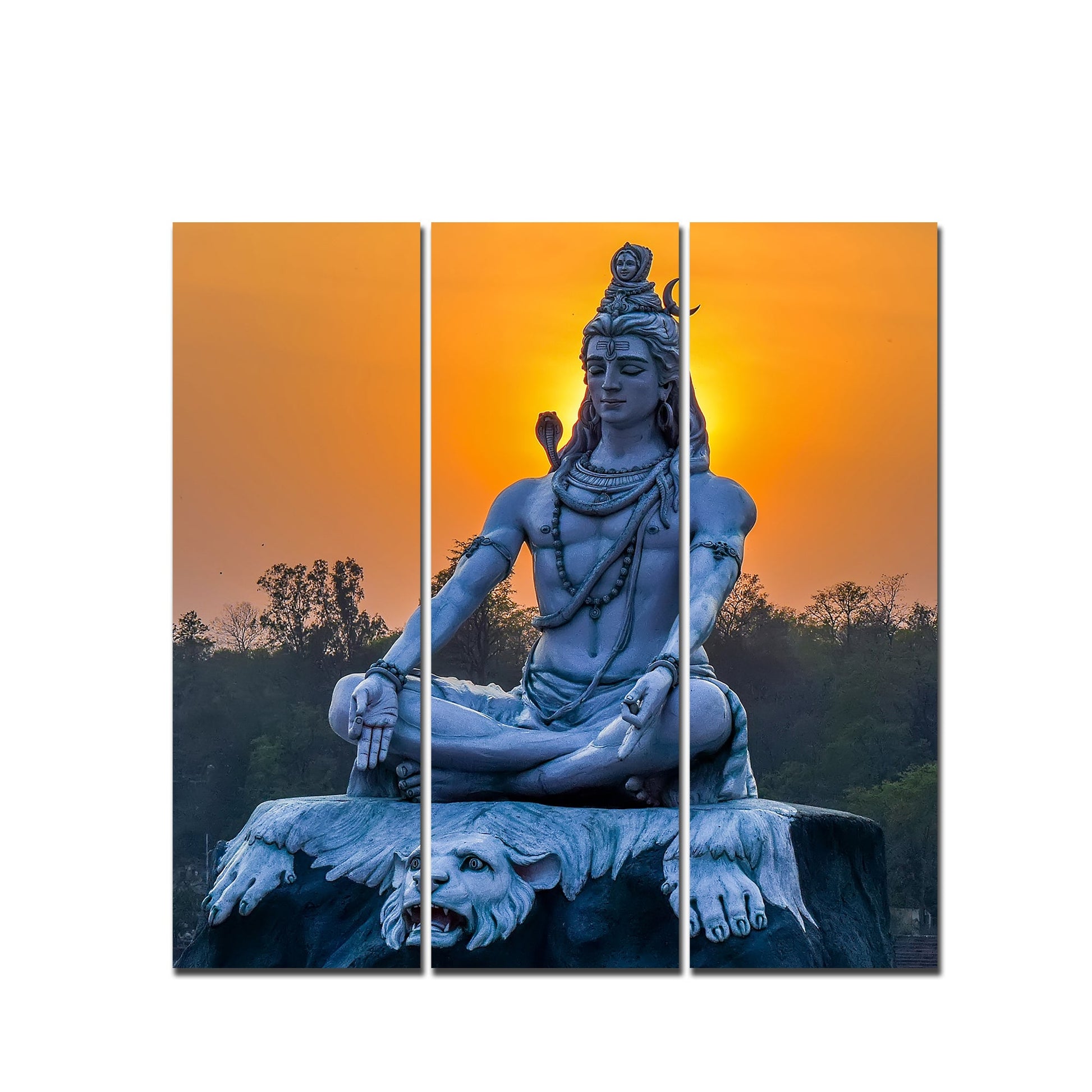 God Shiva Statue Canvas Wall Painting of Three Pieces