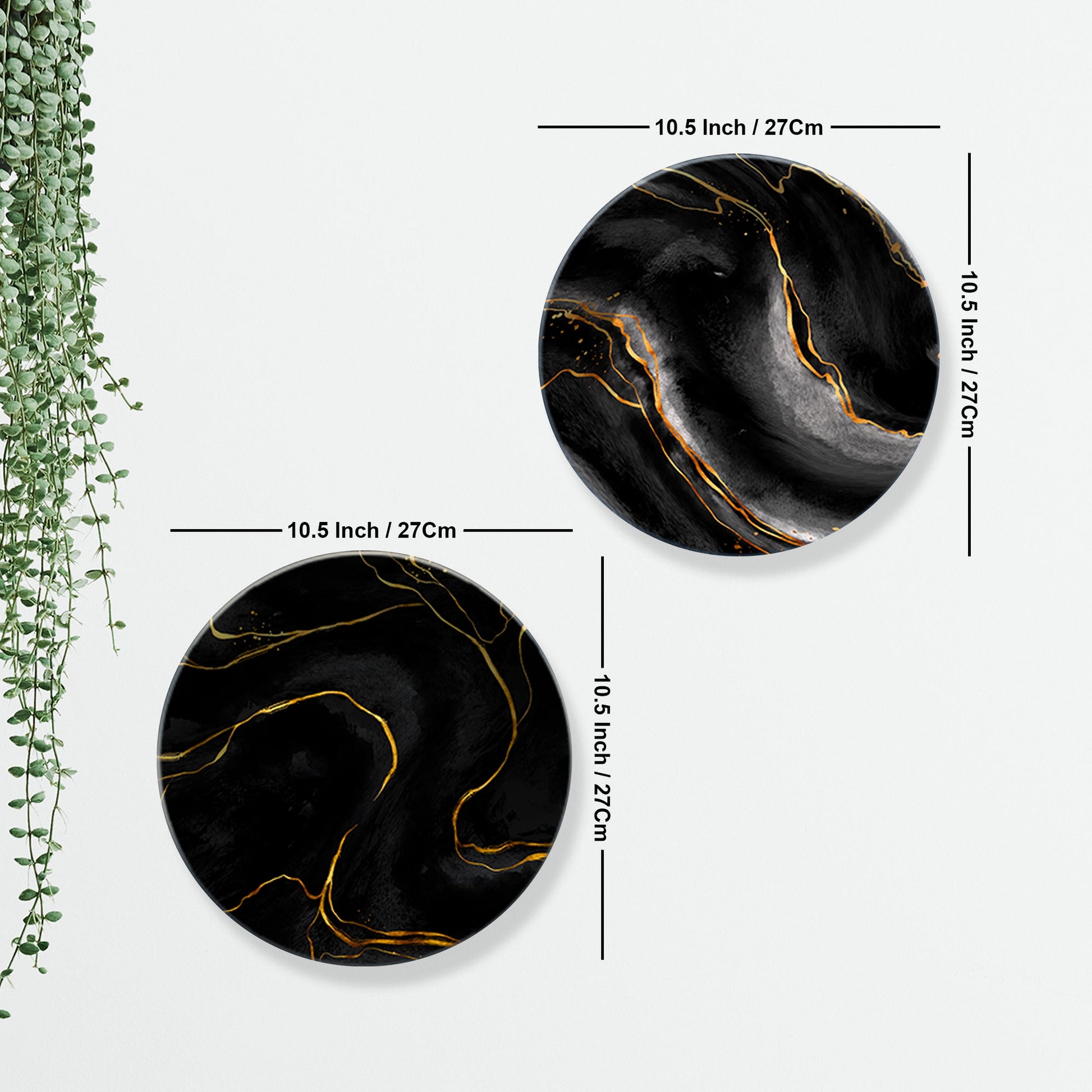 Gold & Black Texture Ceramic Wall Hanging Plates of Two Pieces