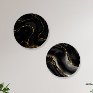 Gold & Black Texture Ceramic Wall Hanging Plates of Two Pieces