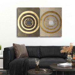 Golden 3D Pattern Canvas Wall Painting of Two Pieces