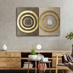 Golden 3D Pattern Canvas Wall Painting of Two Pieces