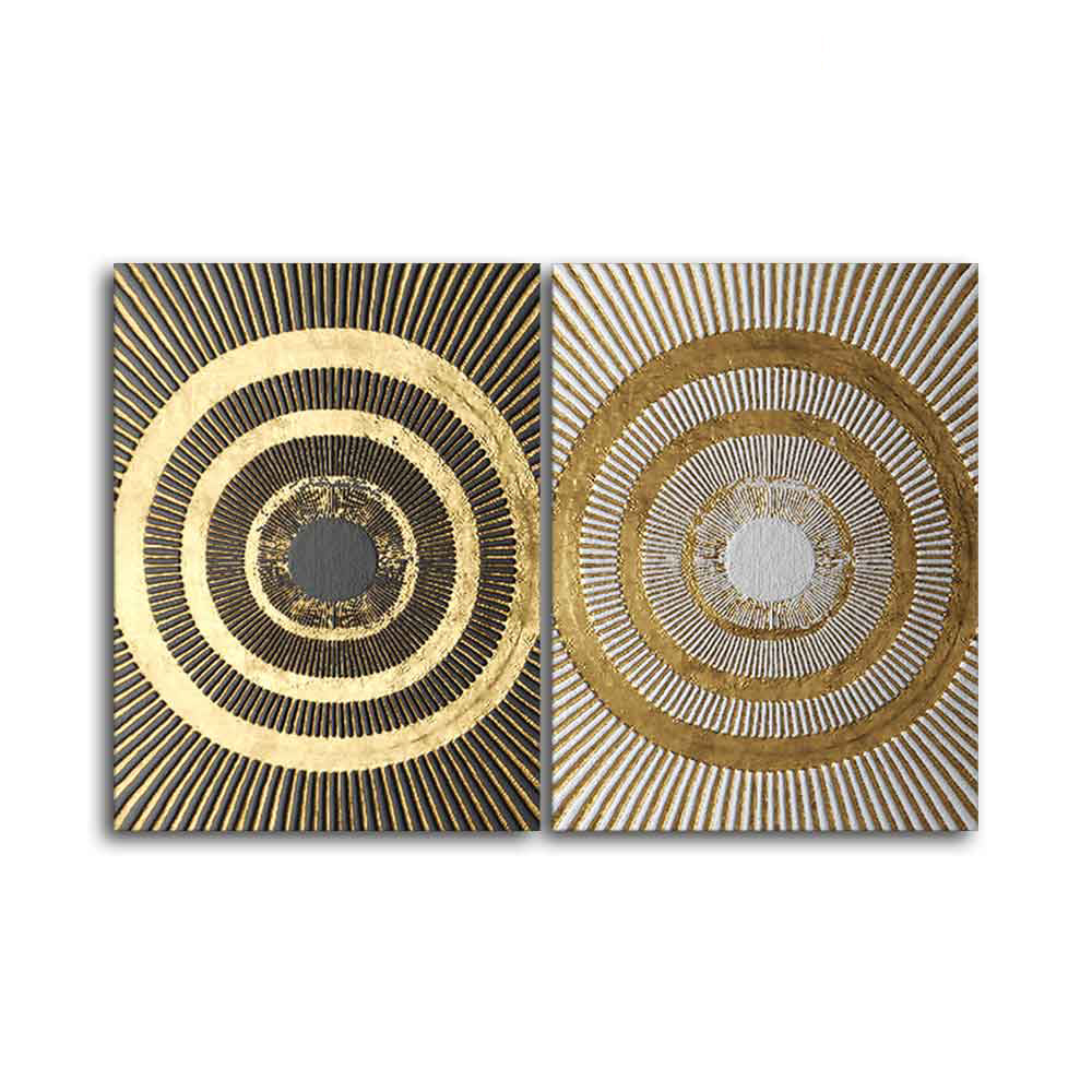 Golden 3D Pattern Canvas Wall Painting of Two Pieces